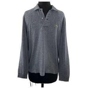 LACOSTE Gray Long Sleeve Marl Classic Fit Long Sleeve Cotton Mens Polo Top Sz M